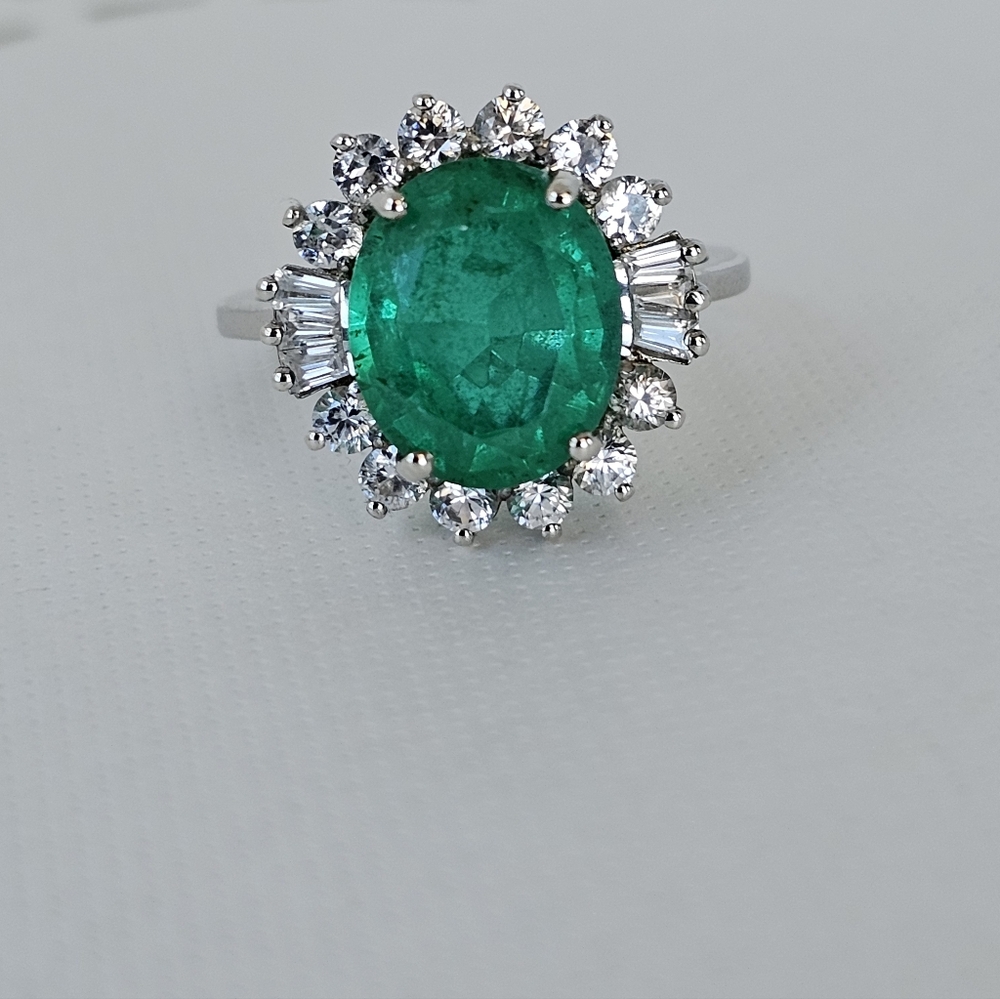 Genuine Emeraldine Quartz & White Zircon Ring Platinum over 925!! ✨️ Siz… - Picture 5 of 16